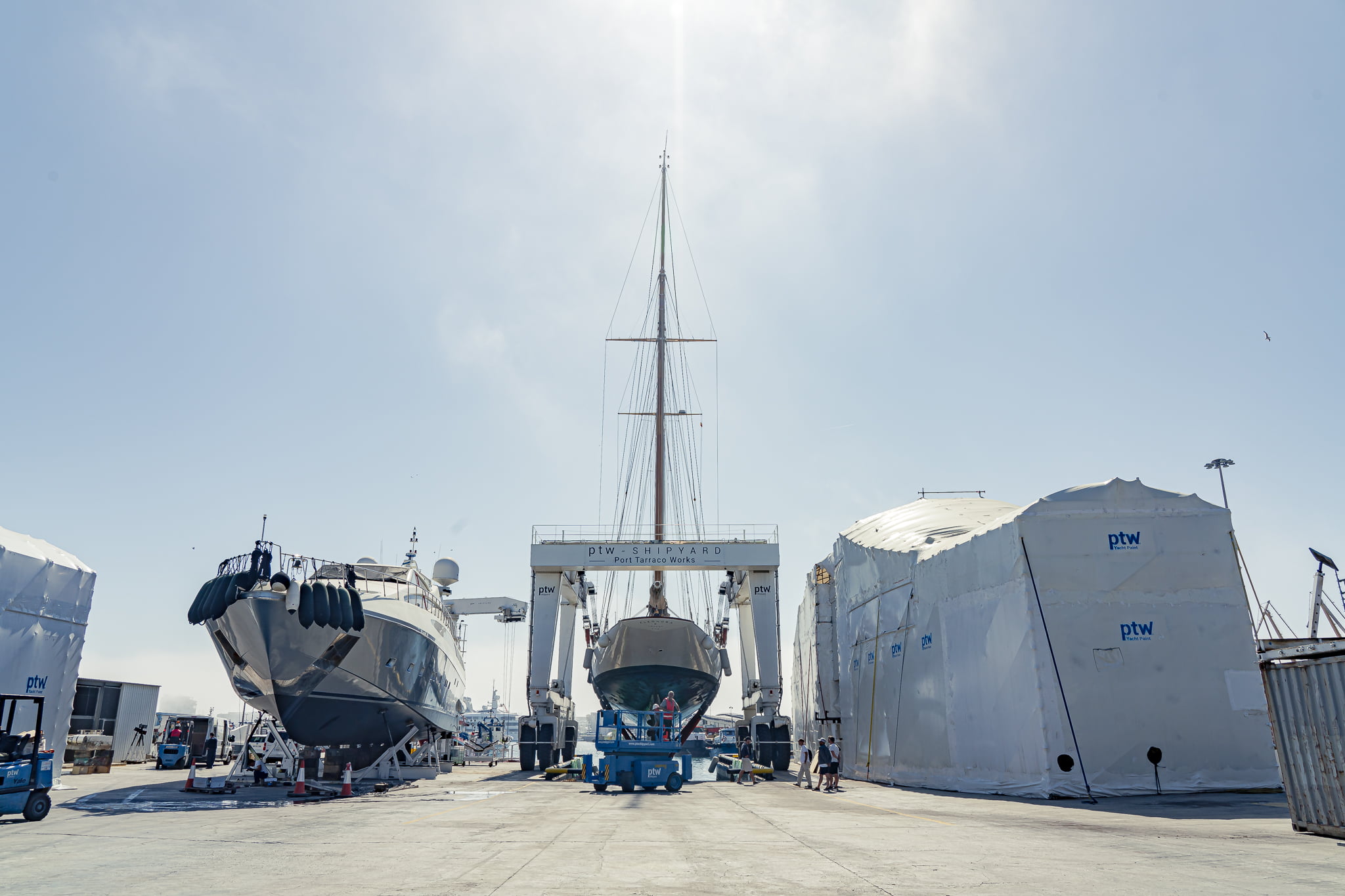 A non-EU yacht docked at the shipyard